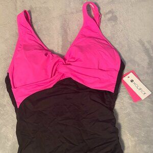 Pink & Black One Piece Tummy Control Swimsuit NWT